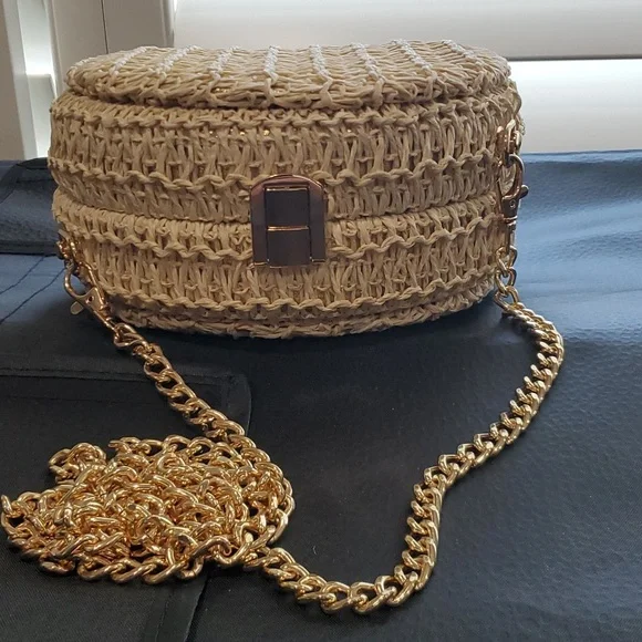 New Circular Woven boho Crossbody Bag gold hardware Hot - Picture 6 of 8